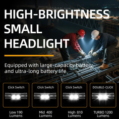 Gsvyaniv headlamp at 1200 lumens showing bright visibility for night activities.