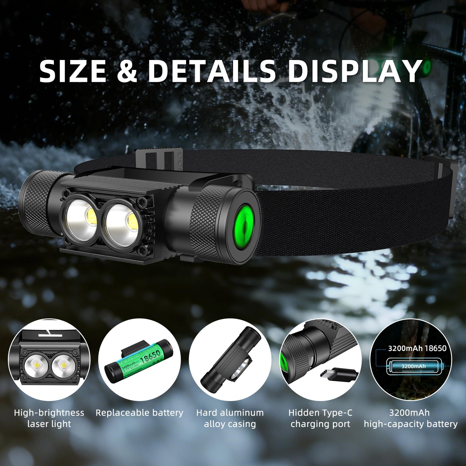 Gsvyaniv headlamp with IPX4 waterproofing withstands rain or snow during activities.
