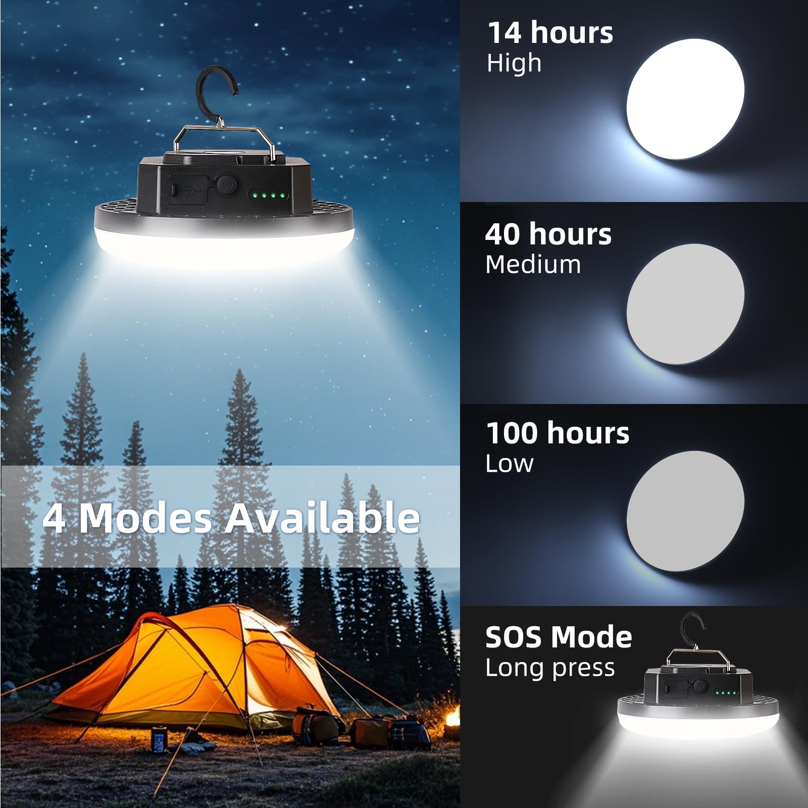 Gsvyaniv lantern hanging light shows 32W brightness for flexible tent lighting.
