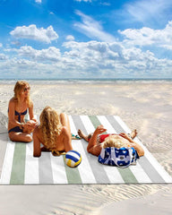 Gsypo beach blanket with sand pockets and stakes prevents shifting in windy conditions.