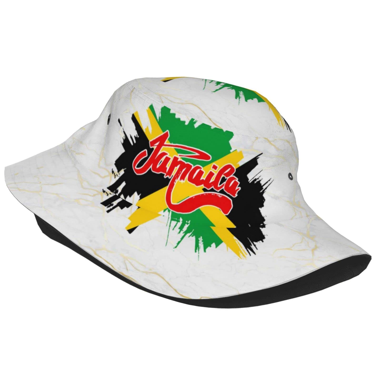 GTEVUTS Jamaica Flag Bucket Hat green closeup showing vibrant print