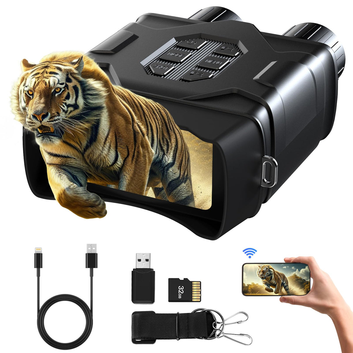 GTHUNDER digital night vision goggles on a tripod for stable, real-time observation in darkness