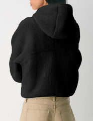 GTLIAE cropped fleece jacket with hood shown in black for easy layering