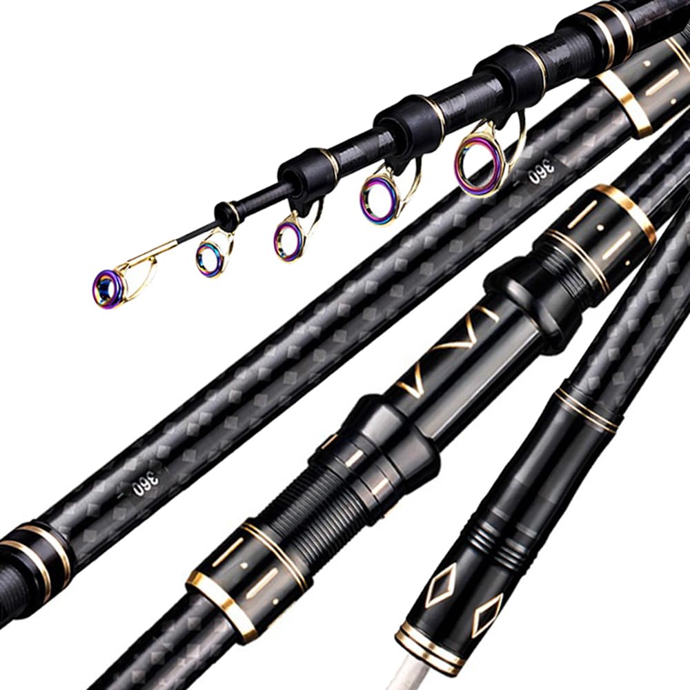 GTOFYU telescopic fishing rod unfolded for long-range casting and strength.