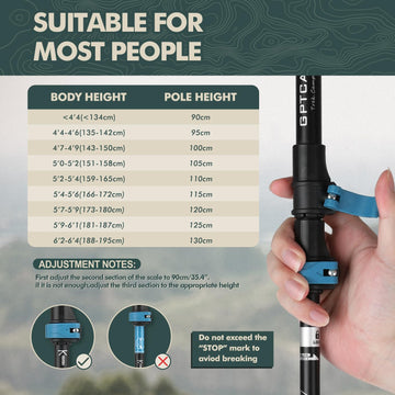GPTCAMP poles weigh 10.05 oz for lightweight trekking.
