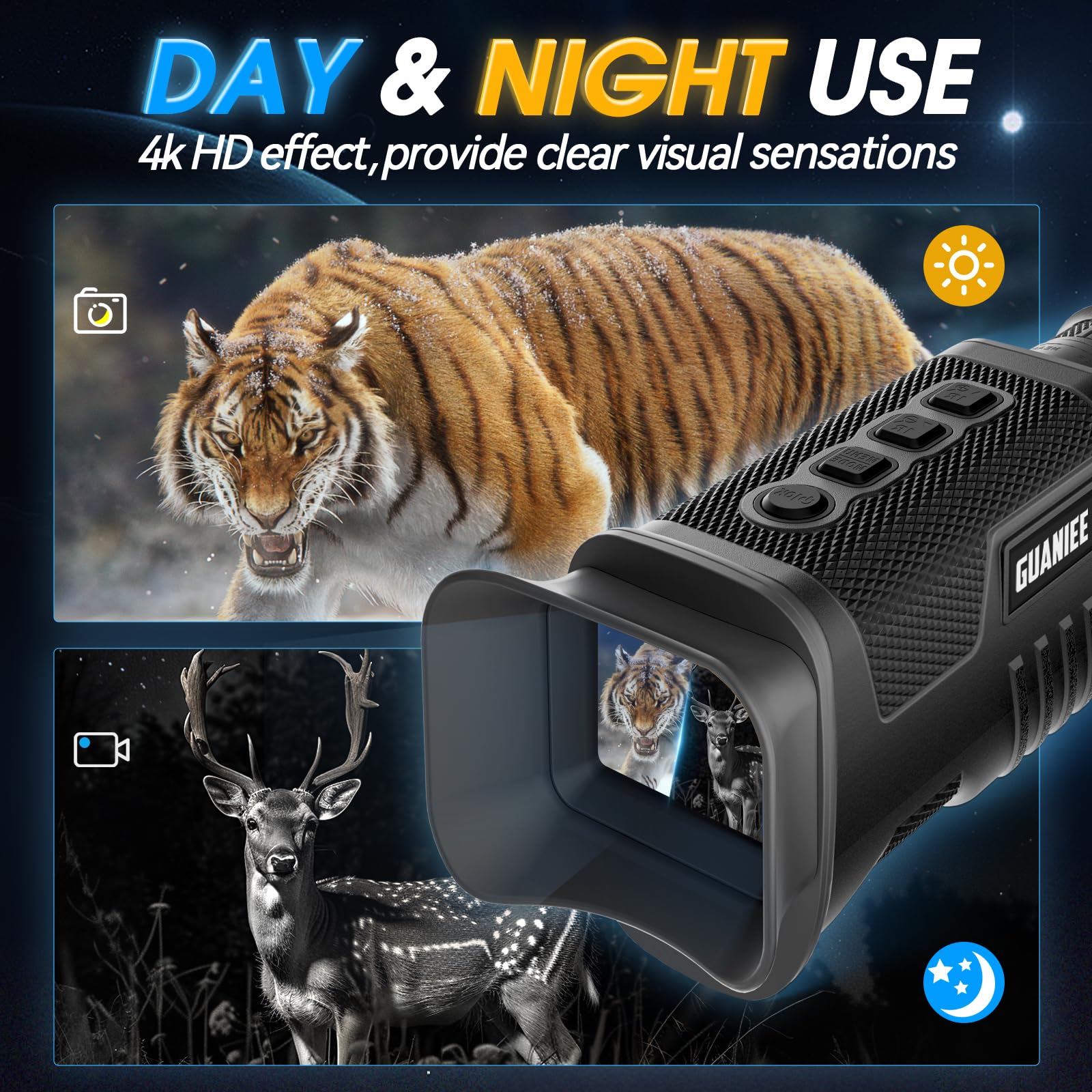 GUANIEE Night Vision Monocular 2-inch screen close-up for crisp video and easy viewing.