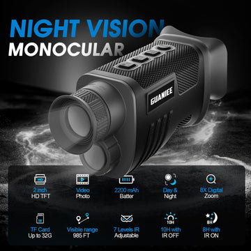 GUANIEE Night Vision Monocular tripod and 32GB card support hands-free recording.