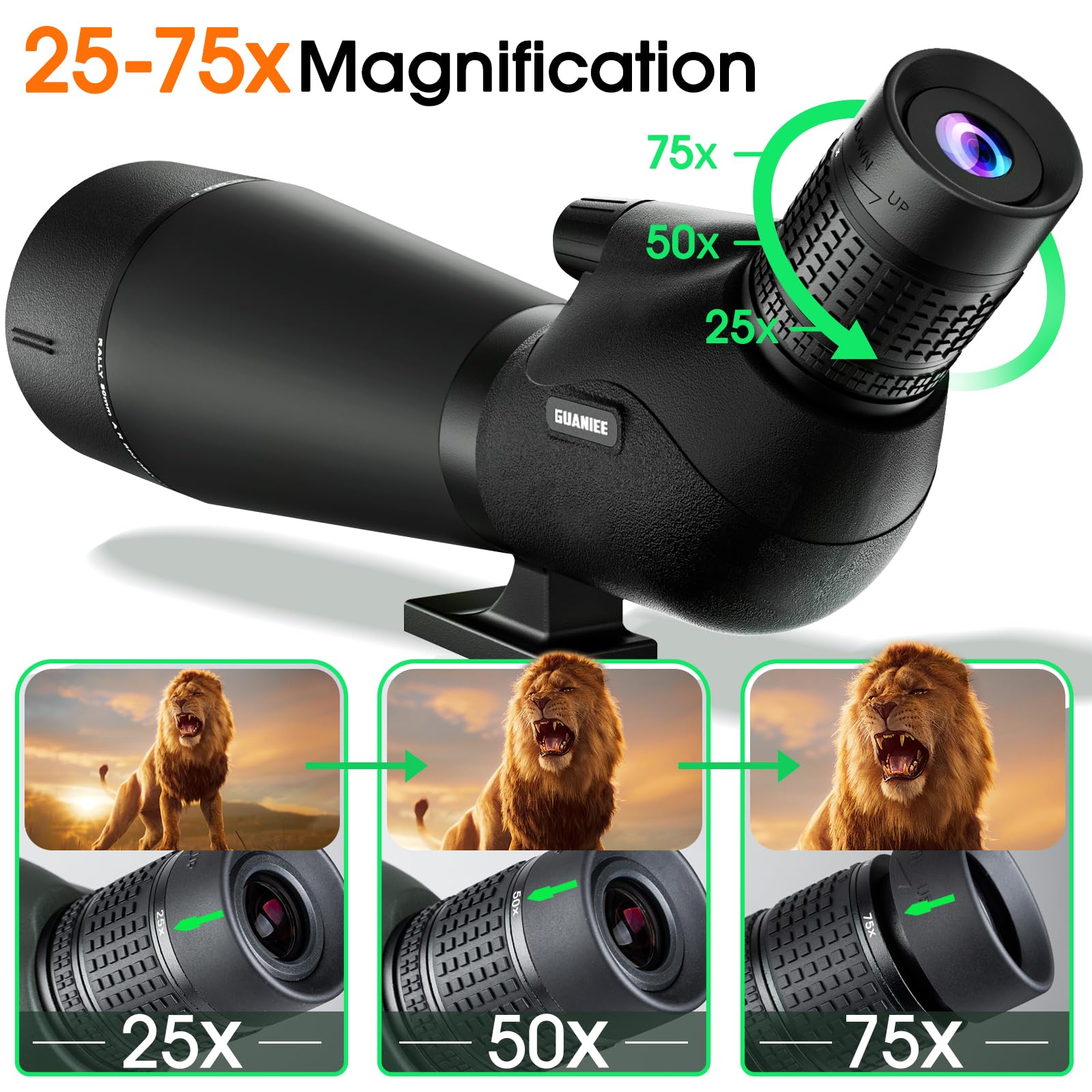 GUANIEE spotting scope 80mm fully multi-coated lens enhances light transmission for brighter viewing