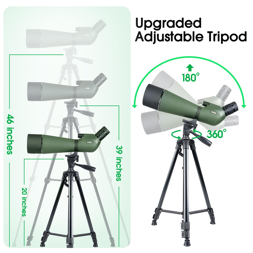 GUANIEE spotting scope adjustable tripod supports varied heights for versatile field use