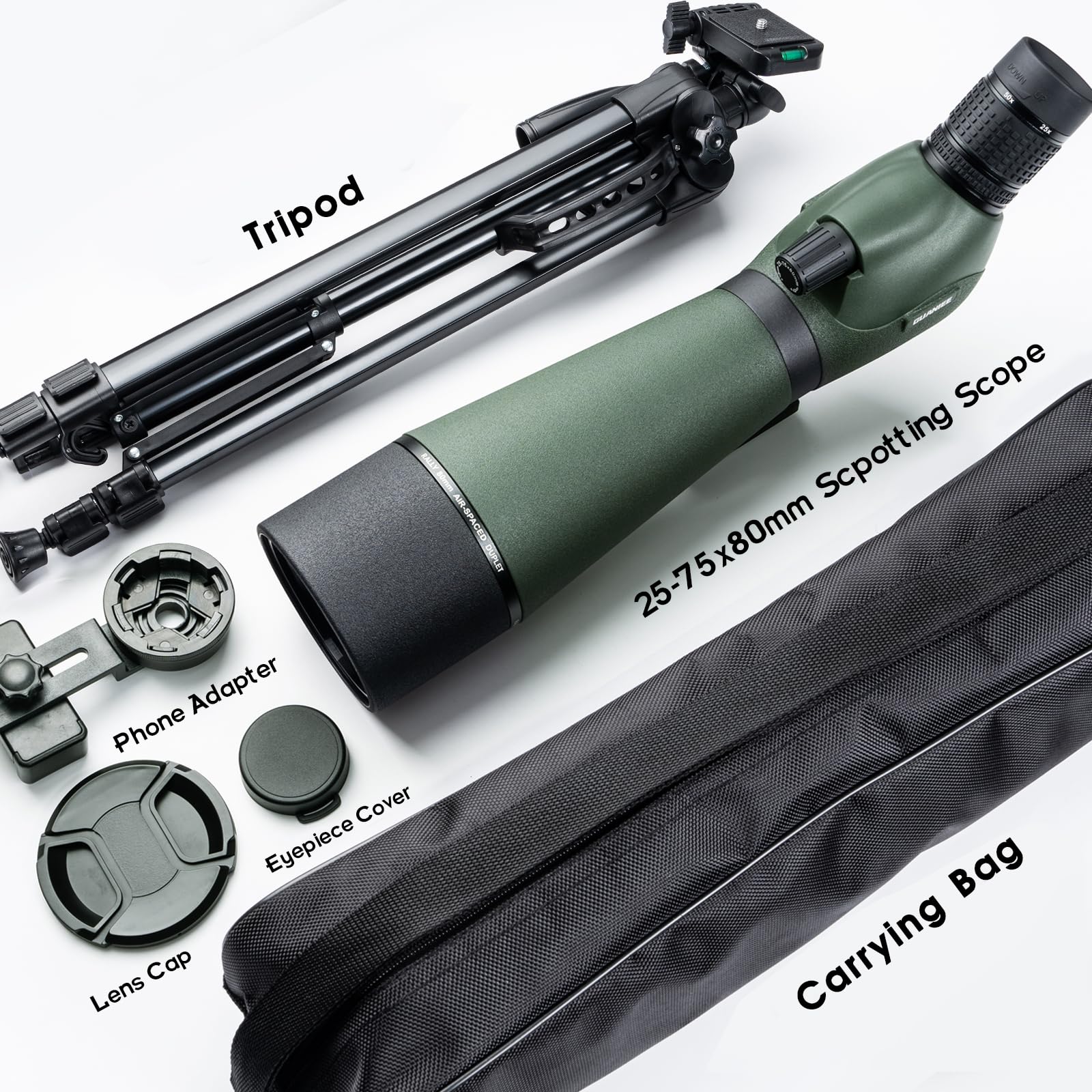 GUANIEE spotting scope with phone adapter captures shots and videos from distant targets