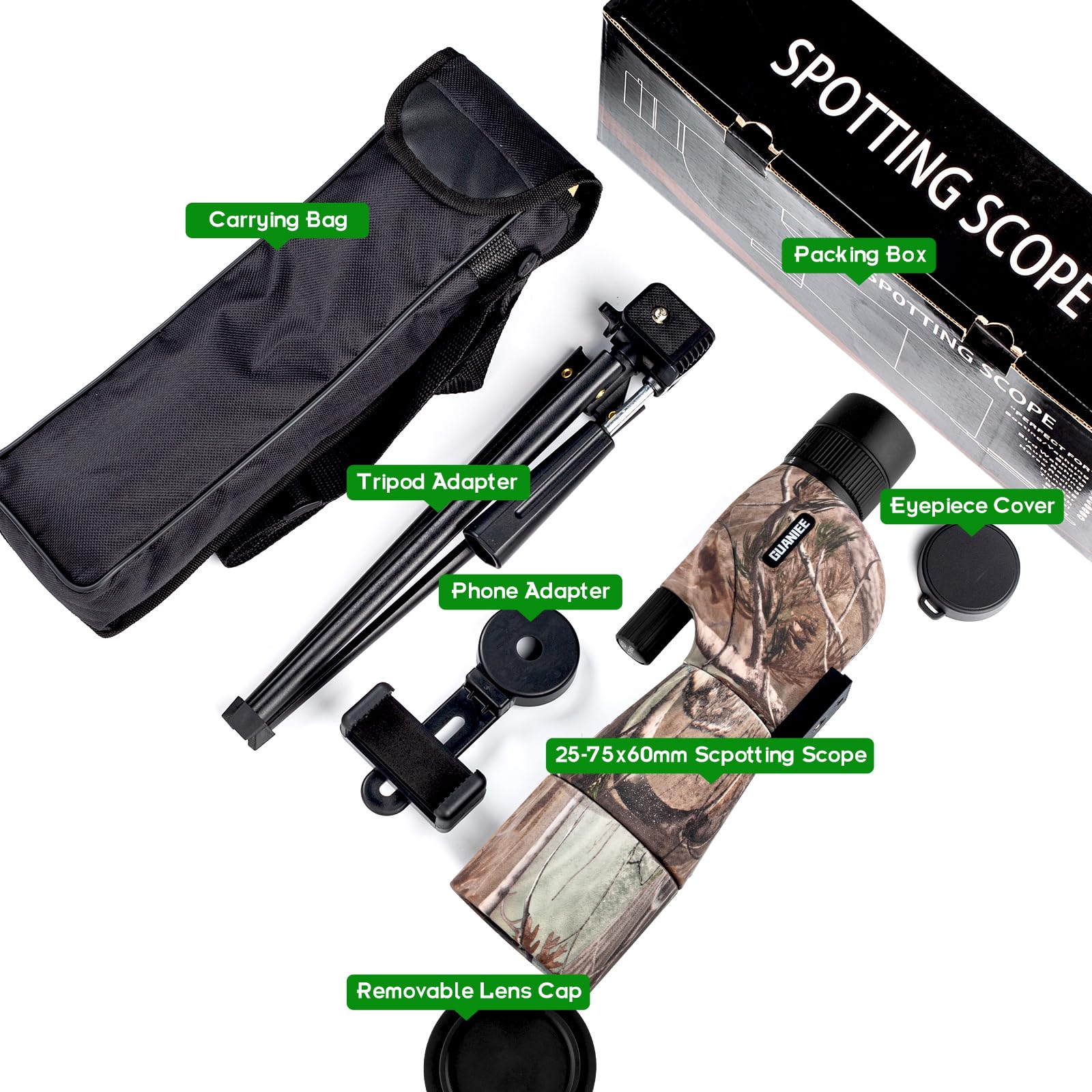 GUANIEE spotting scope waterproof and fogproof for all-weather viewing