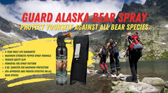 Guard Alaska bear spray demonstrating 20-foot spray range outdoors.