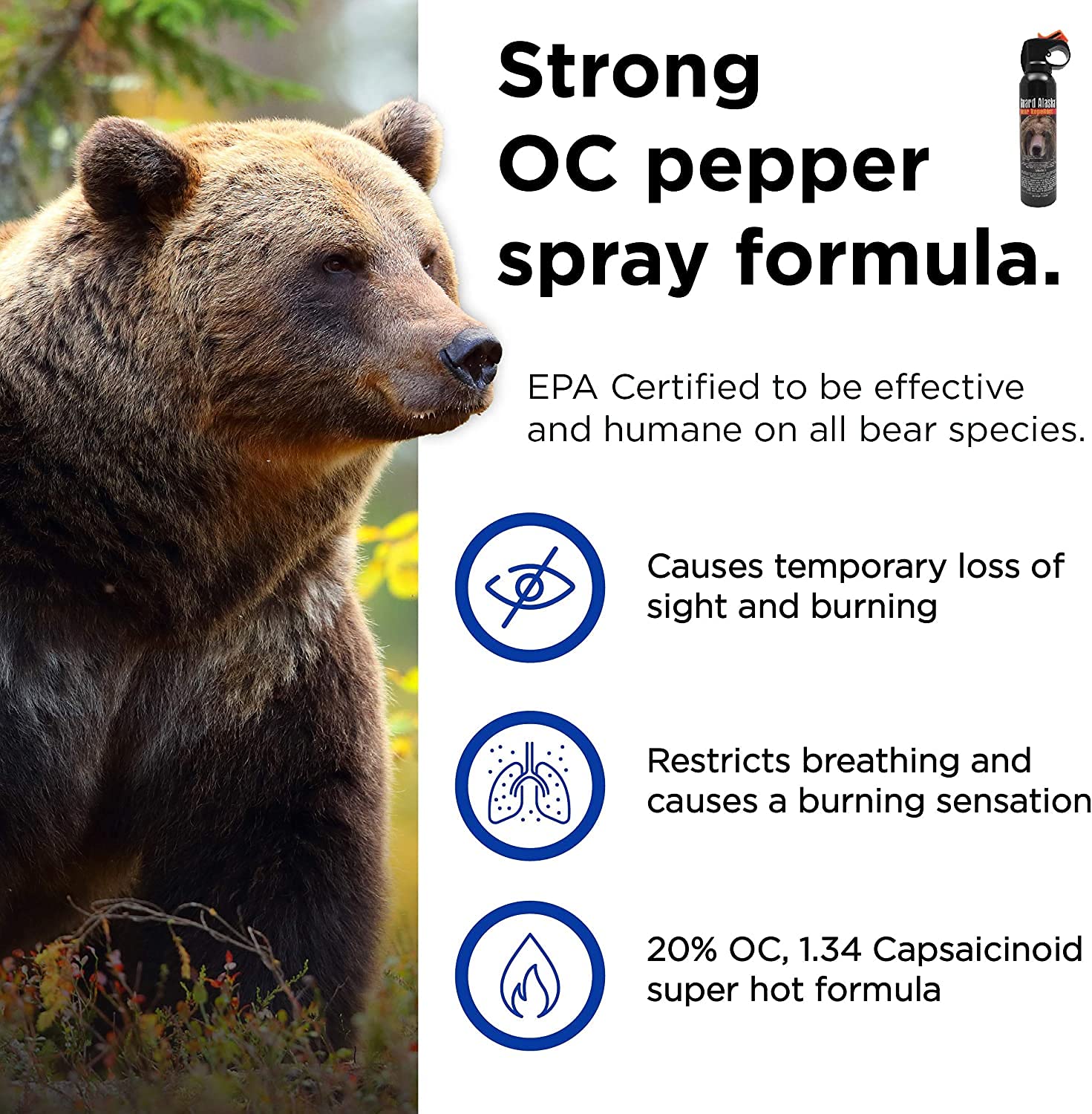 Guard Alaska bear spray effective on all bear species, showcased in a field-ready test.