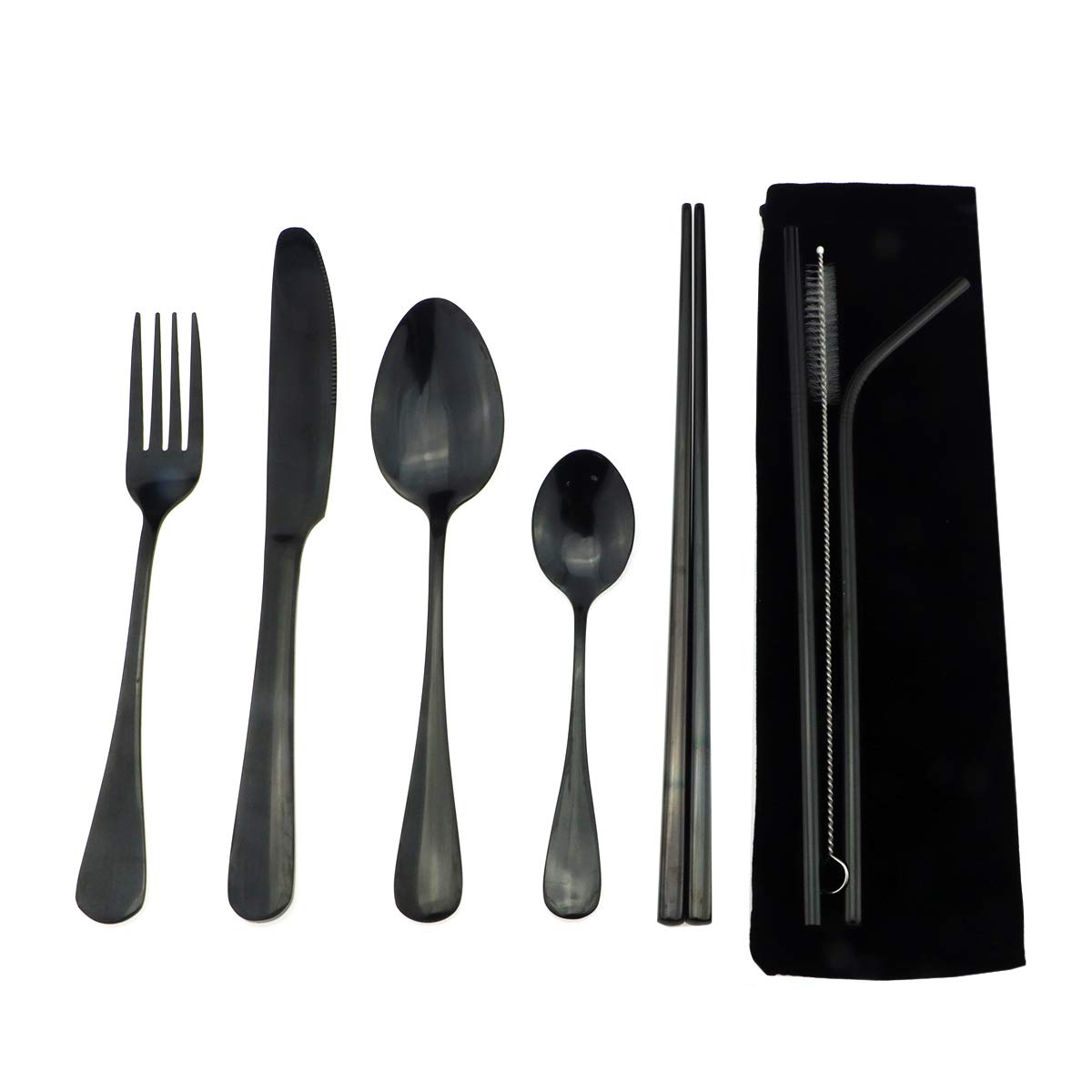 Gugrida knife in black reusable utensils set for travel meals.