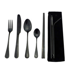 Gugrida knife in black reusable utensils set for travel meals.