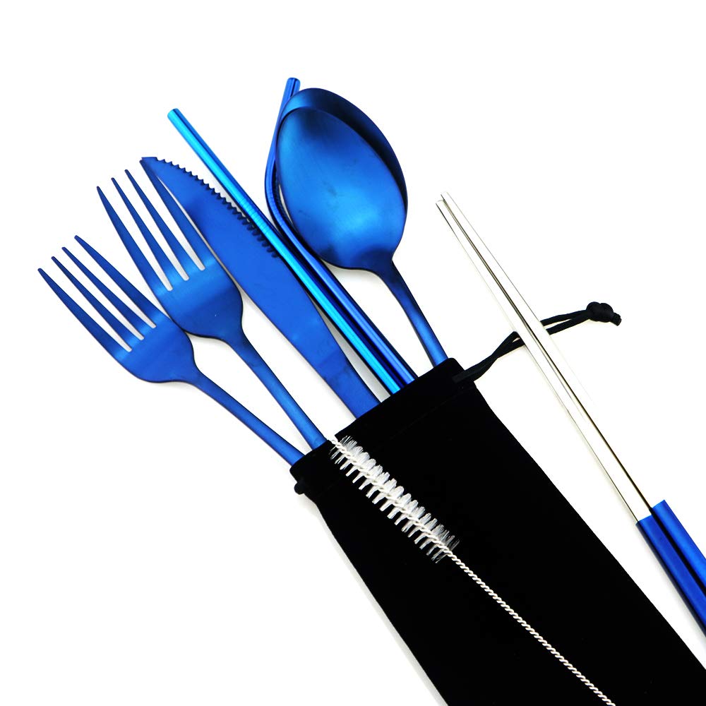 Gugrida blue dessert fork and tea spoon for precise bites anytime
