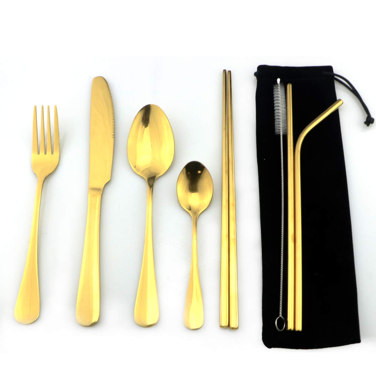 Gugrida Gold reusable utensils case for eco-friendly dining on the go.