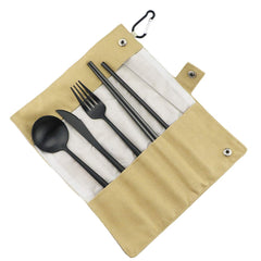 Gugrida luxury black matte travel flatware full set ready for on-the-go meals.