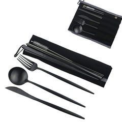 Gugrida luxury black matte travel flatware set packaged and ready to travel
