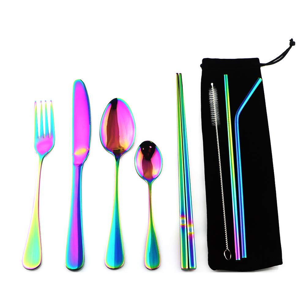 Gugrida Rainbow flatware case keeps utensils organized for travel.