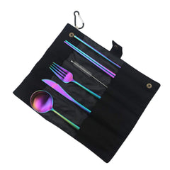 Gugrida rainbow matte travel flatware in carrying case for on-the-go meals