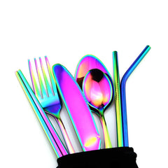 Gugrida Rainbow stainless flatware set for outdoor meals.