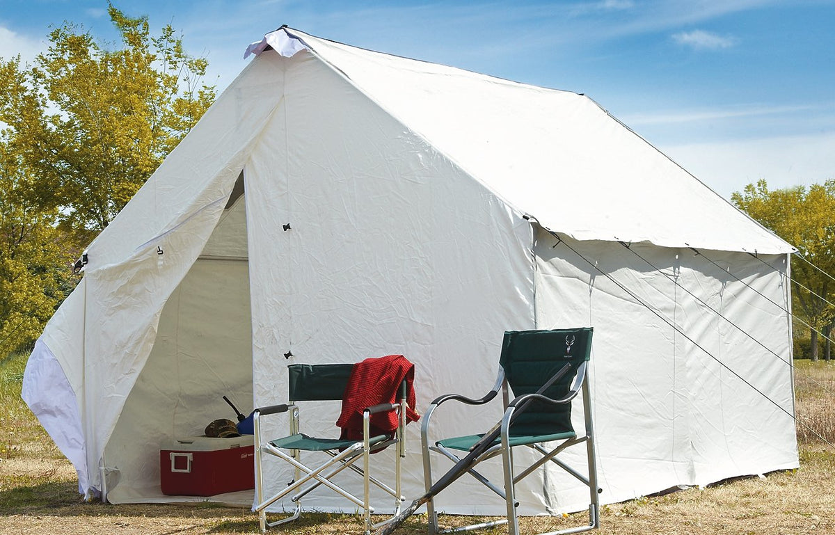 Guide Gear 10x12 canvas wall tent floor keeps gear dry on rugged camping trips.