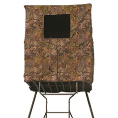 Guide Gear 2-Man universal tower blind cover installed, showing weather protection.