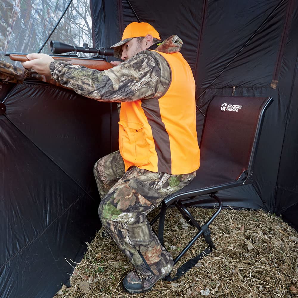 Guide Gear Big Boy hunting blind chair with carry strap for easy transport.