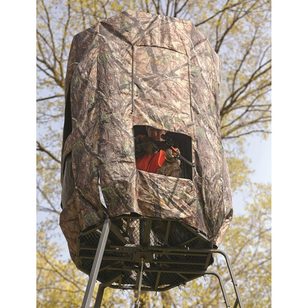 Guide Gear camo deer stand enclosure with roof for weather protection and concealment
