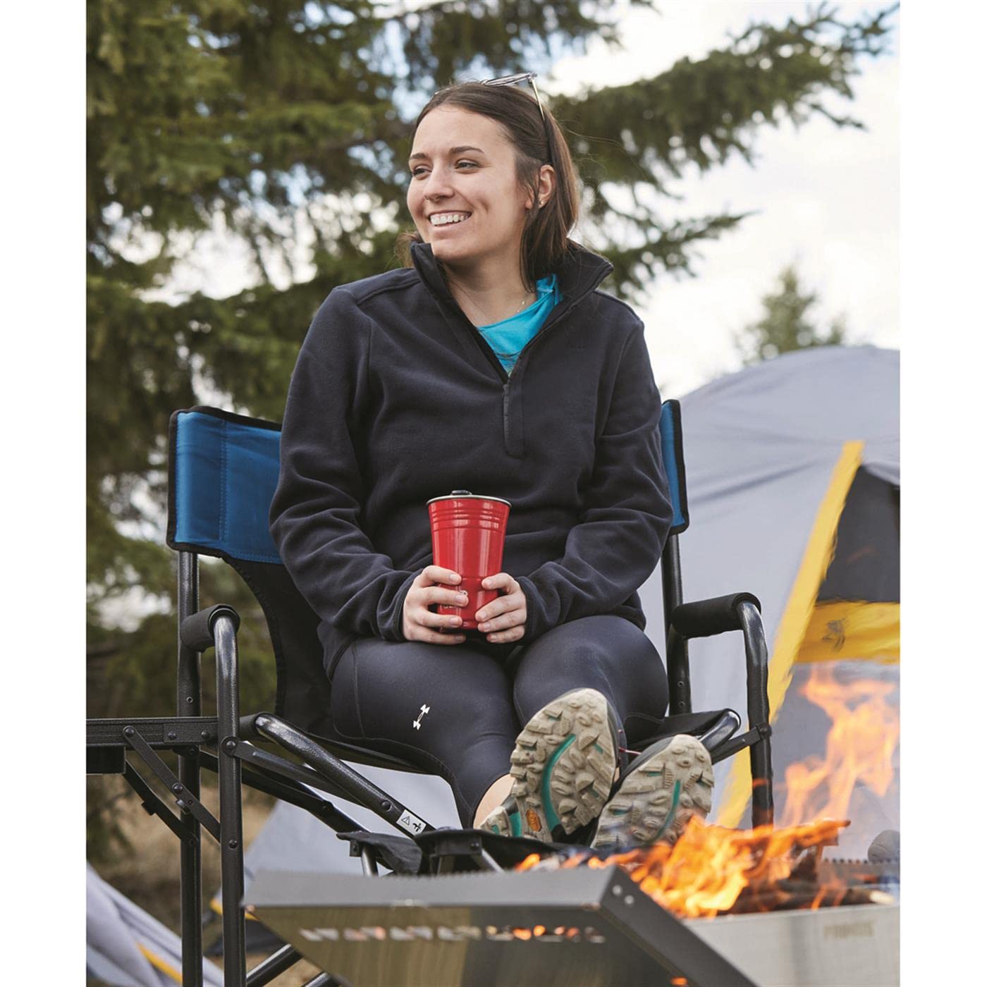 Guide Gear Director's Camp Chair folded for easy transport and quick backyard setup.
