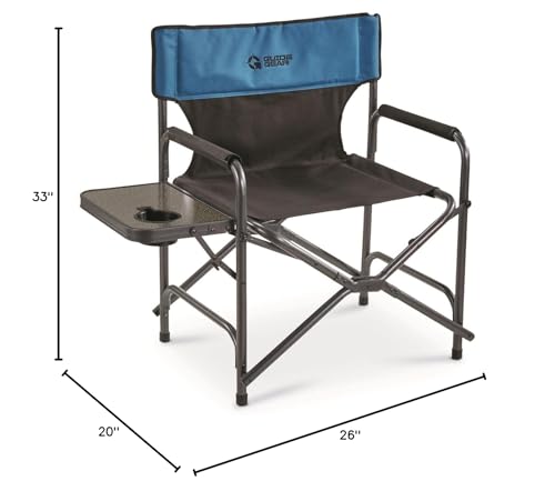 Guide Gear Director's Camp Chair with cup holder and side table supports convenient snacking.