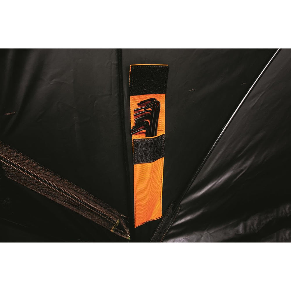 Guide Gear Educator 3-4 person layout with hub-to-hub dimensions for group hunts.