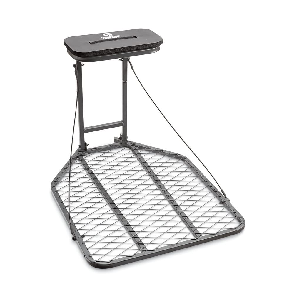 Guide Gear Hang-On Tree Stand mesh platform demonstrating spacious room to stretch.