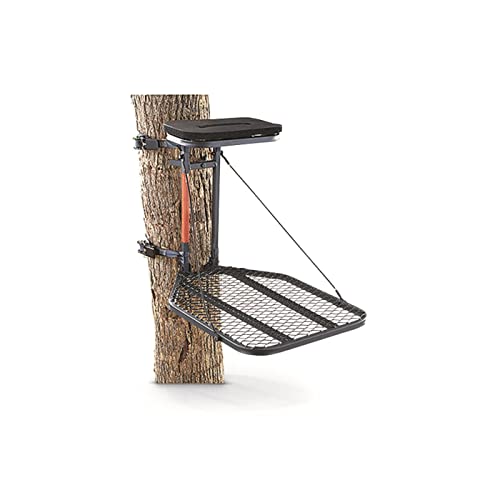 Guide Gear Hang On Tree Stand with padded seat and foot platform for all-day comfort.