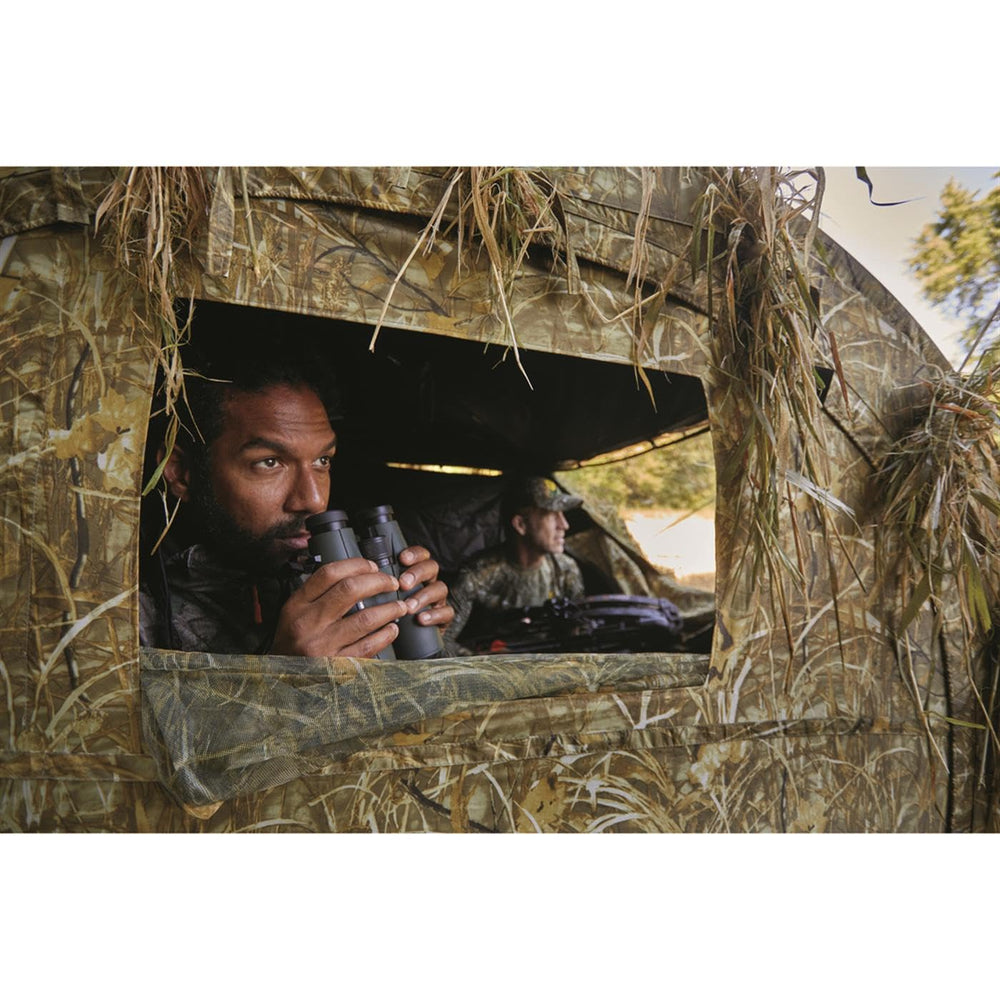 Guide Gear hay bale blind brush loops allow natural foliage blending for concealment.