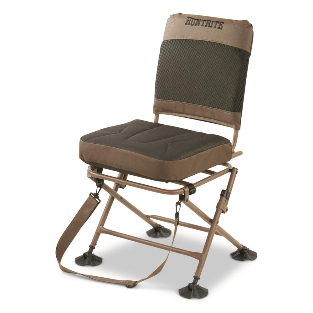 Huntrite chair side view shows silent 360-degree swivel during hunts.