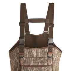 Guide Gear knee-area reinforcement on insulated chest waders for rugged terrain