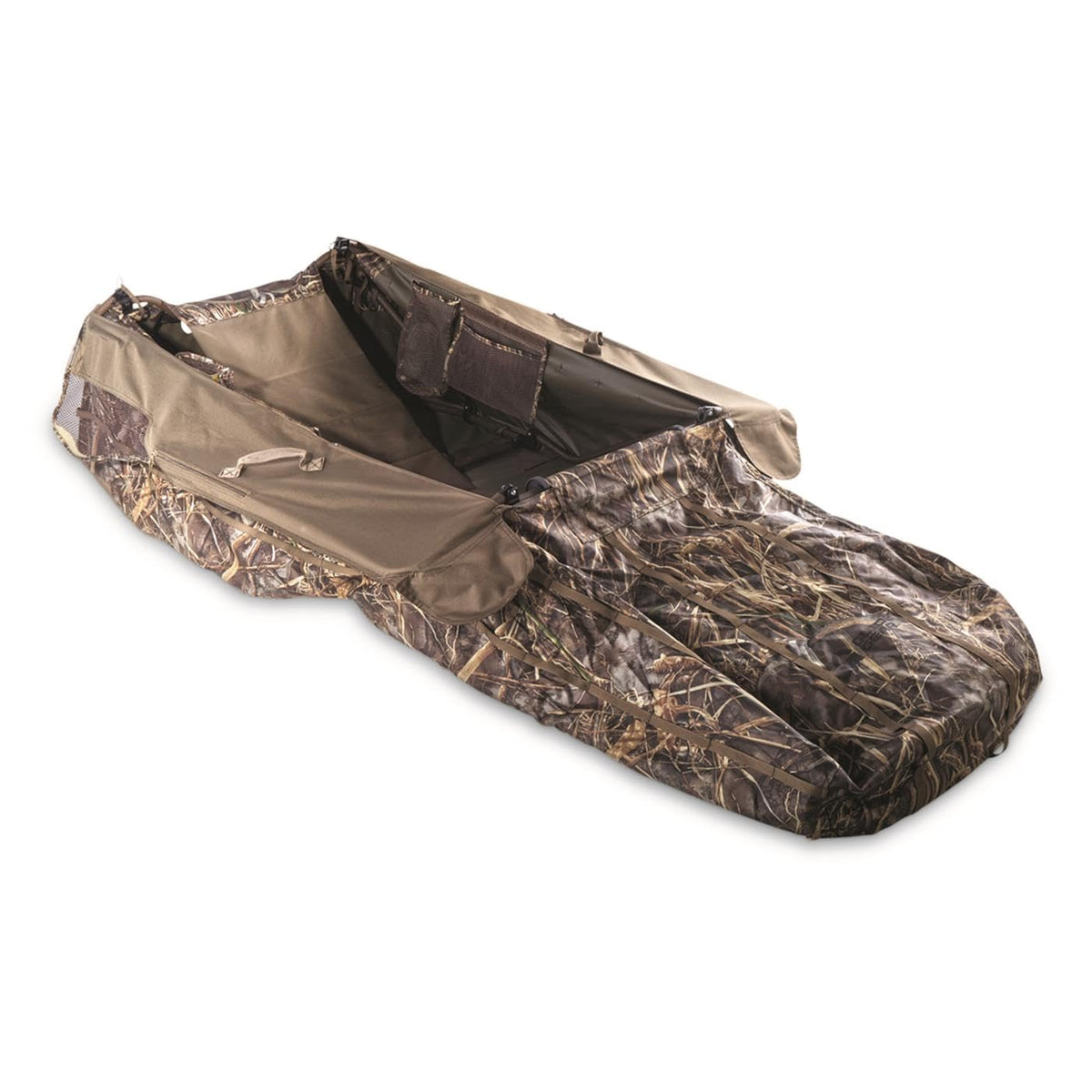 Guide Gear Layout Ground Blind in field for effective waterfowl concealment and easy viewing