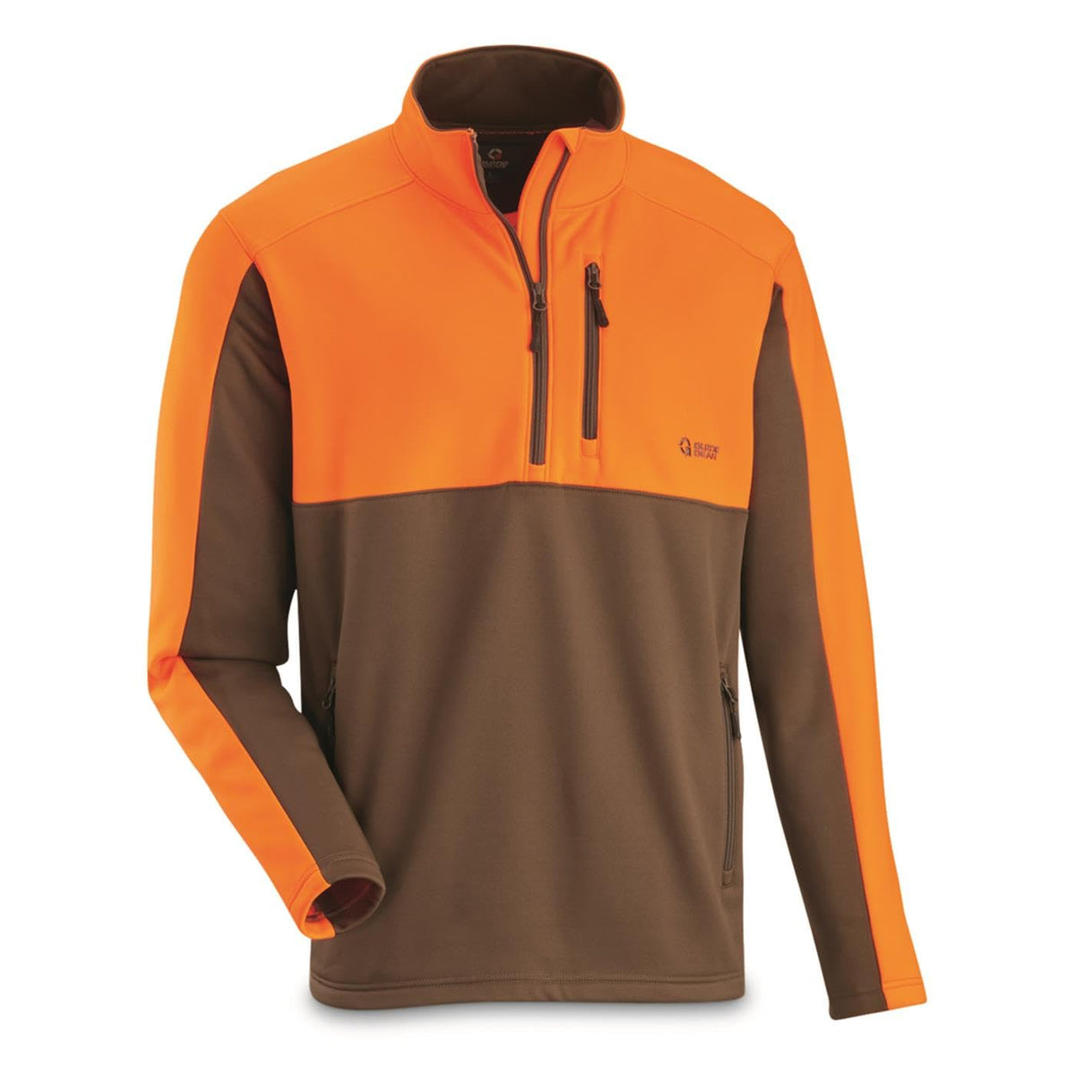 Guide Gear upland quarter-zip fleece pullover — front view with blaze for high-visibility in hunting