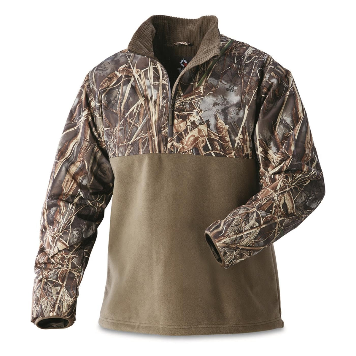 Guide Gear men's waterproof waterfowl pullover front view with camouflage accents for concealment.