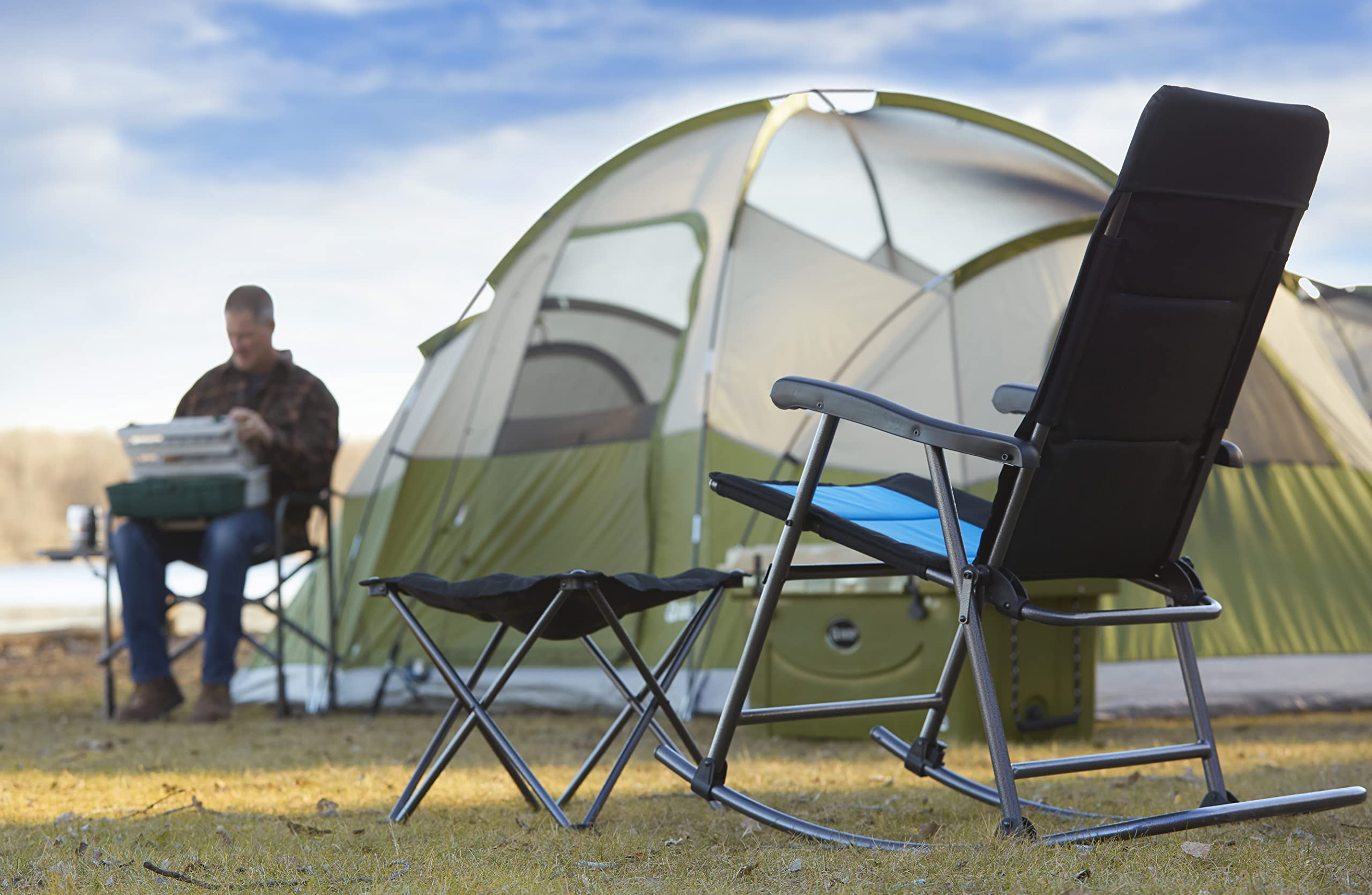 Guide Gear in outdoor setting illustrates comfortable leg elevation while relaxing.
