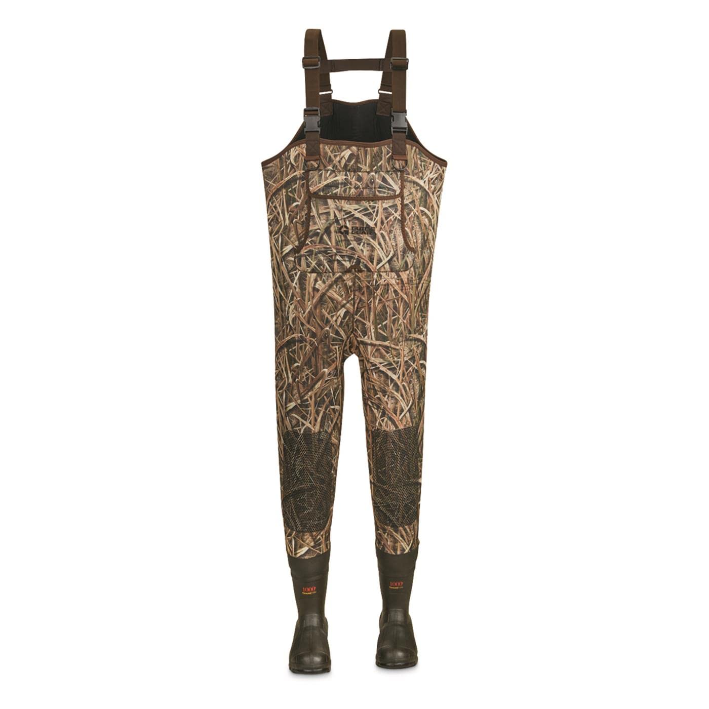 Guide Gear insulated chest waders side view with adjustable straps for secure fit