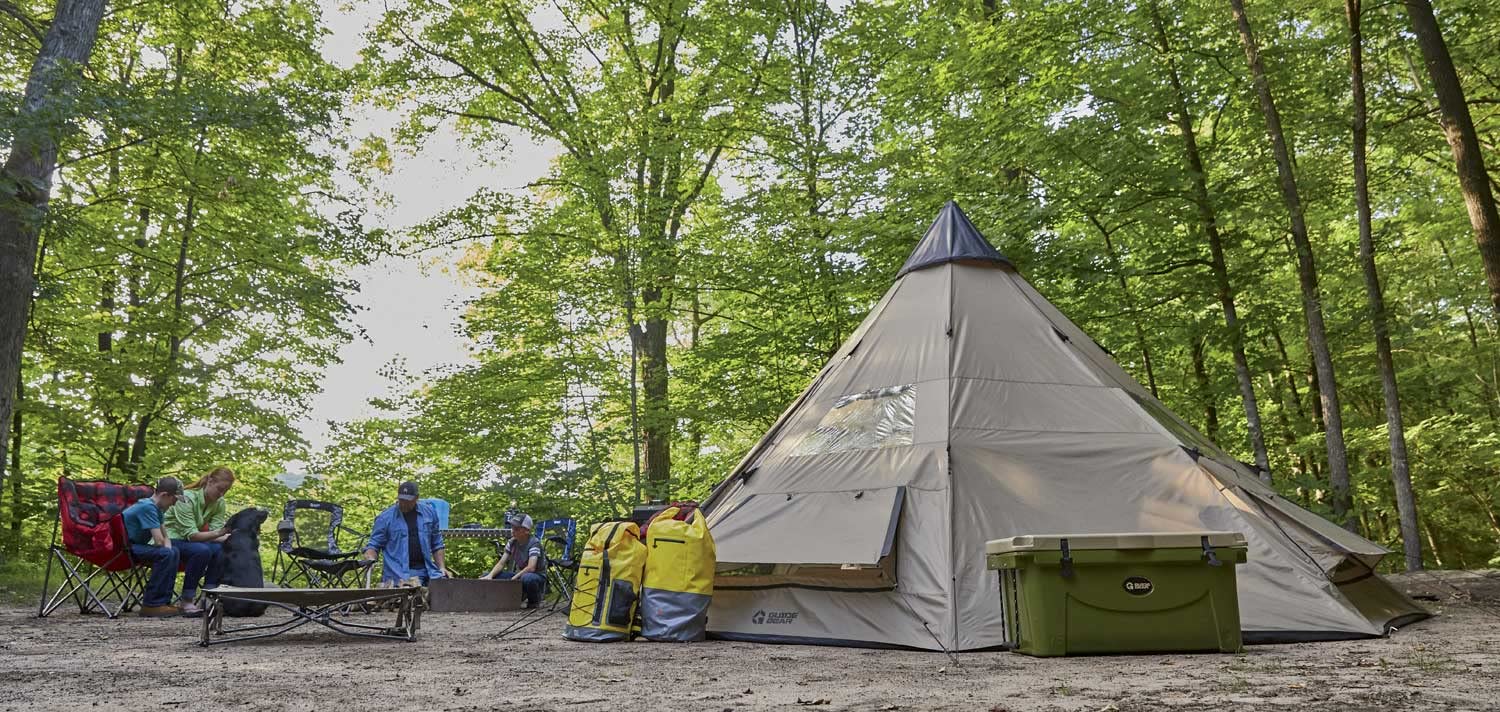 Guide Gear teepee tent factory-sealed seams prevent leaks and drafts.