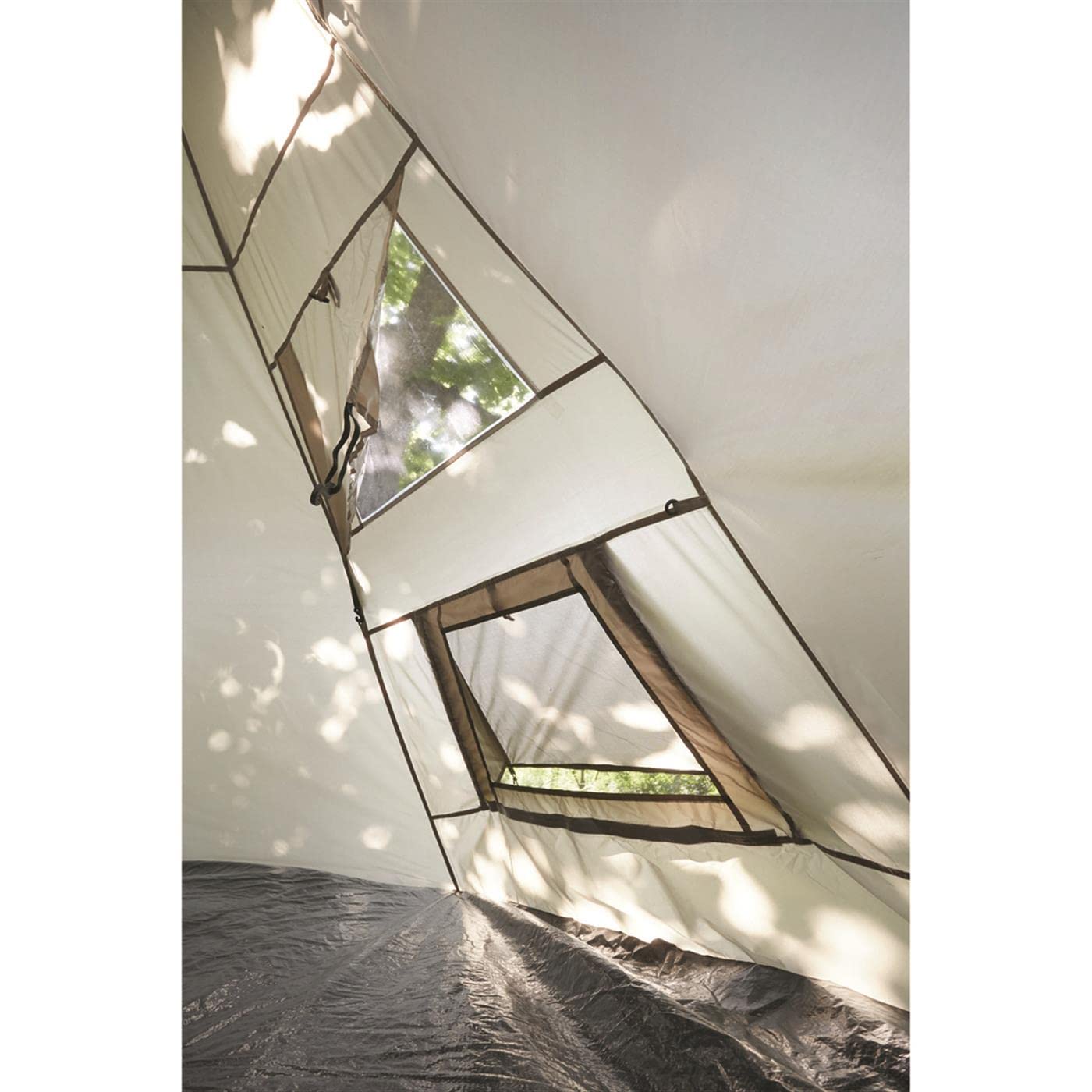 Guide Gear teepee tent includes stake lines for stability.