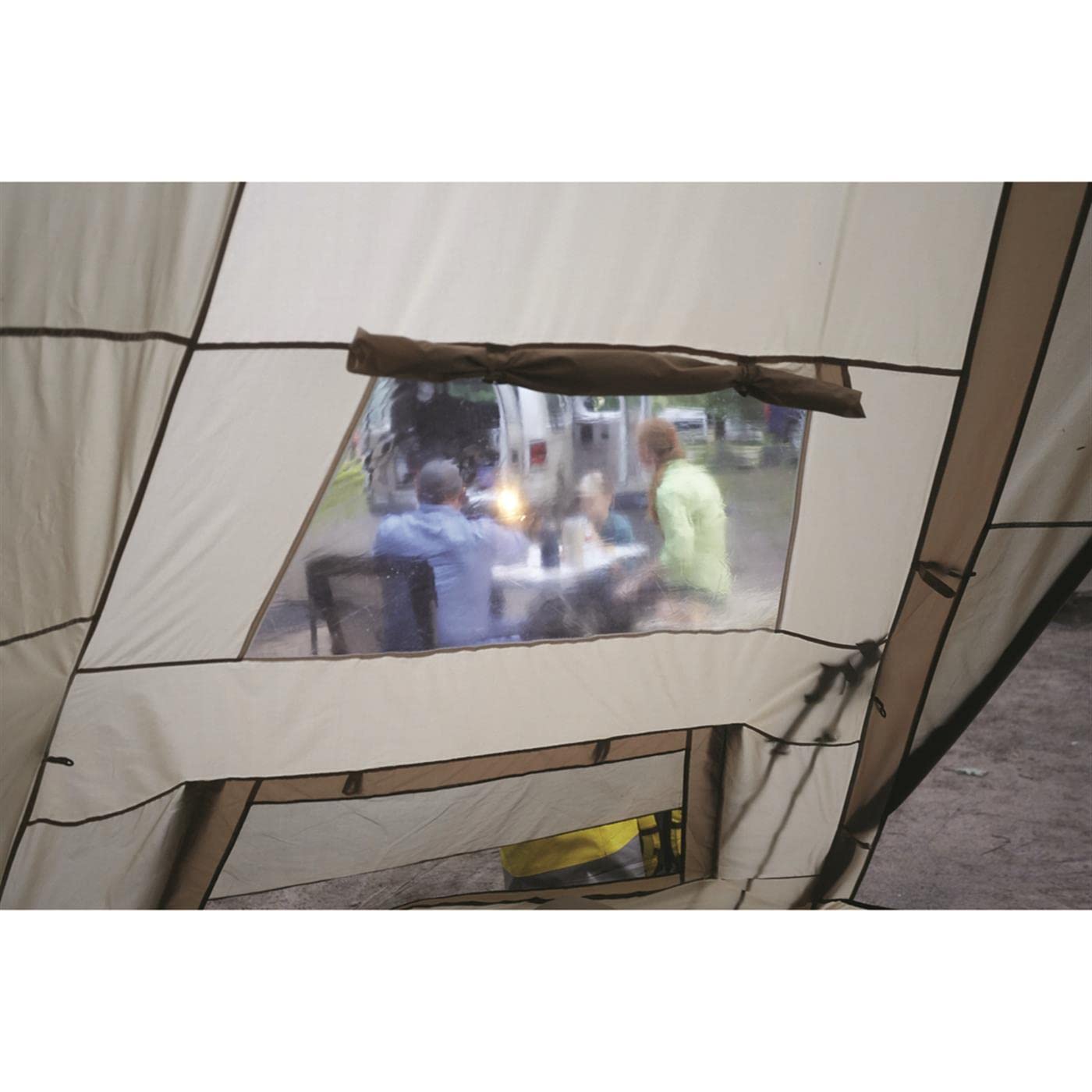 Guide Gear teepee tent peak ventilation with ground vents for warm-weather comfort.