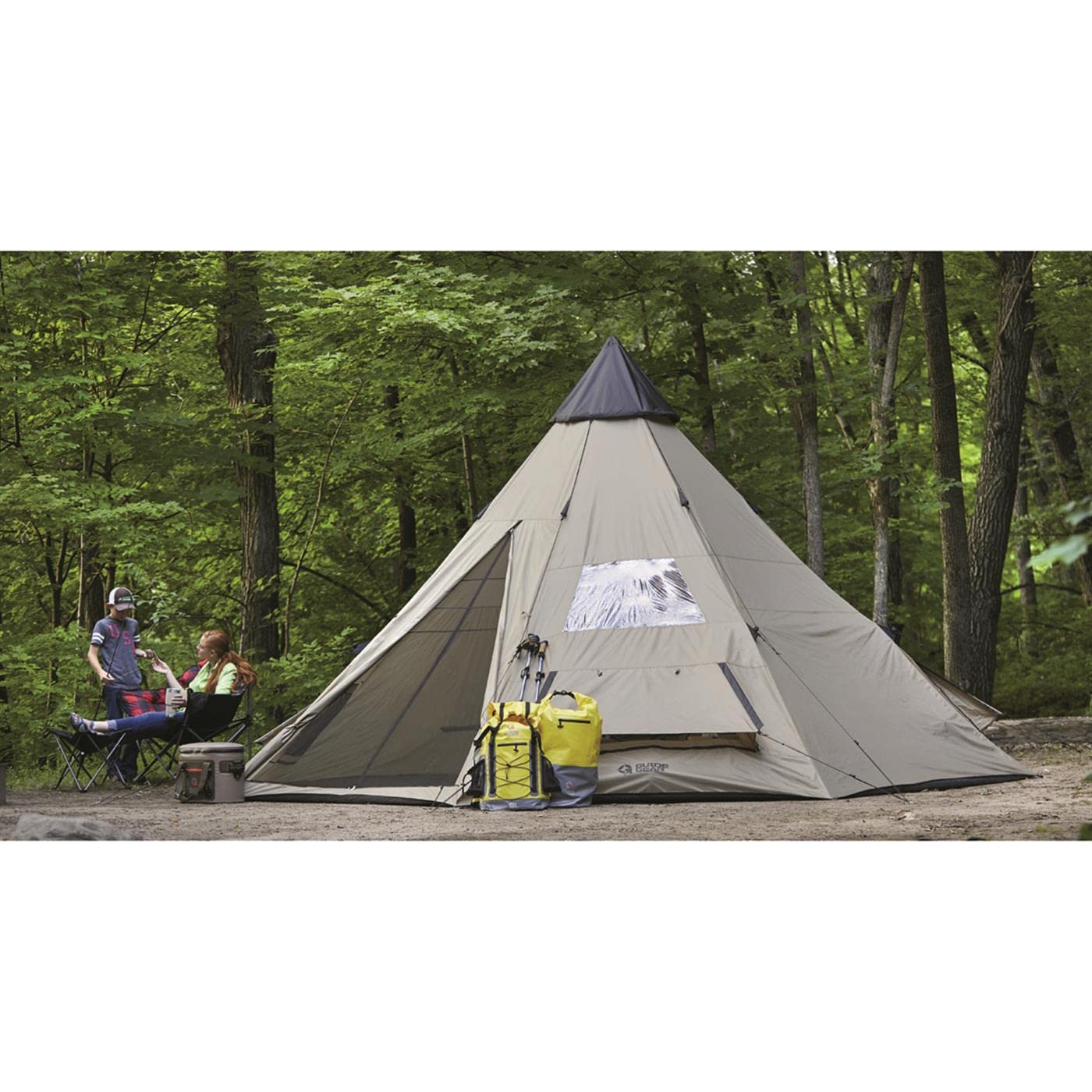 Guide Gear teepee tent waterproof shell protects you from rain and moisture.