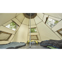 Guide Gear teepee tent with three windows and peak ventilation.