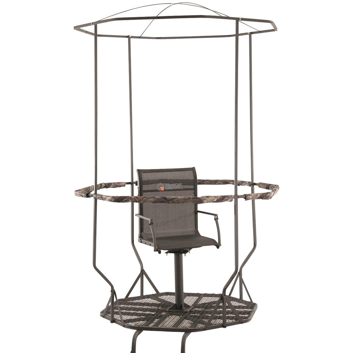 Guide Gear tripod hunting stand cover in camo shielding against rain and wind