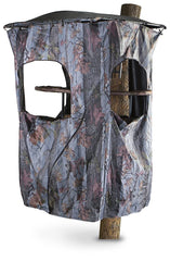 Guide Gear universal tree stand blind front view emphasizes camo concealment and easy entry